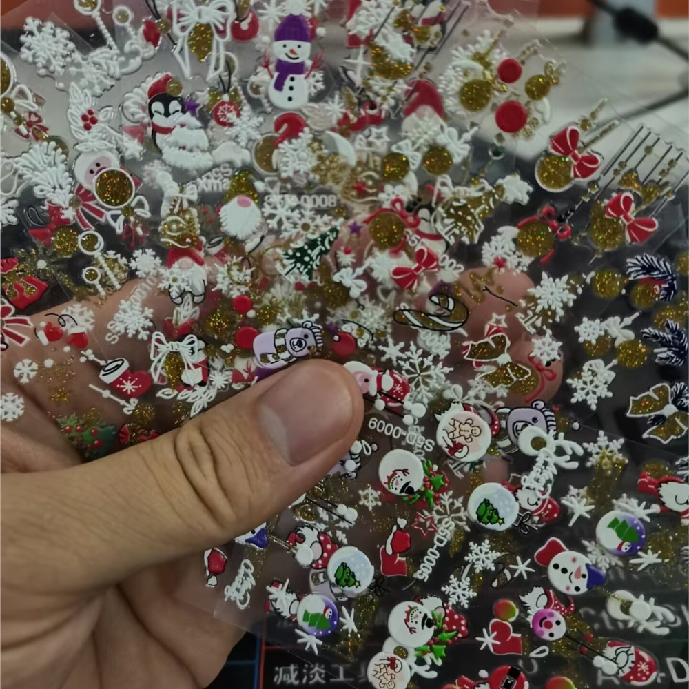 Nail Art Xmas 2025 - Stiker kuku timbul Natal Glitter 5D