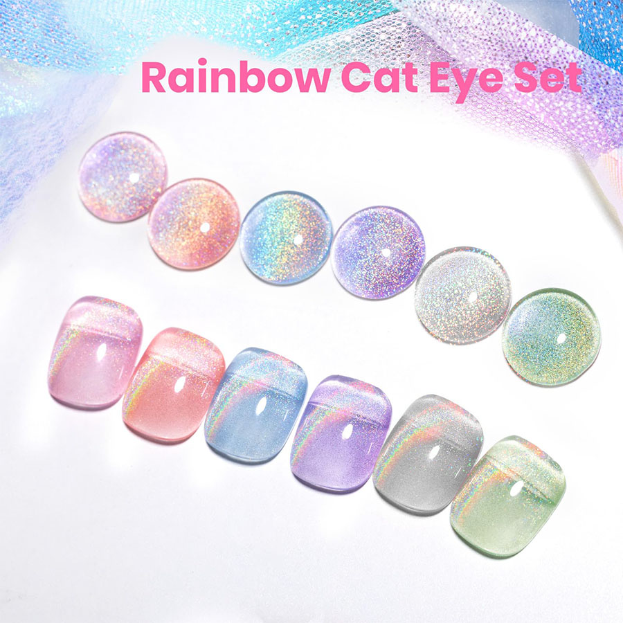 Nail Art Rainbow - QAZIXU 1/6 Pcs Set Cat Eye