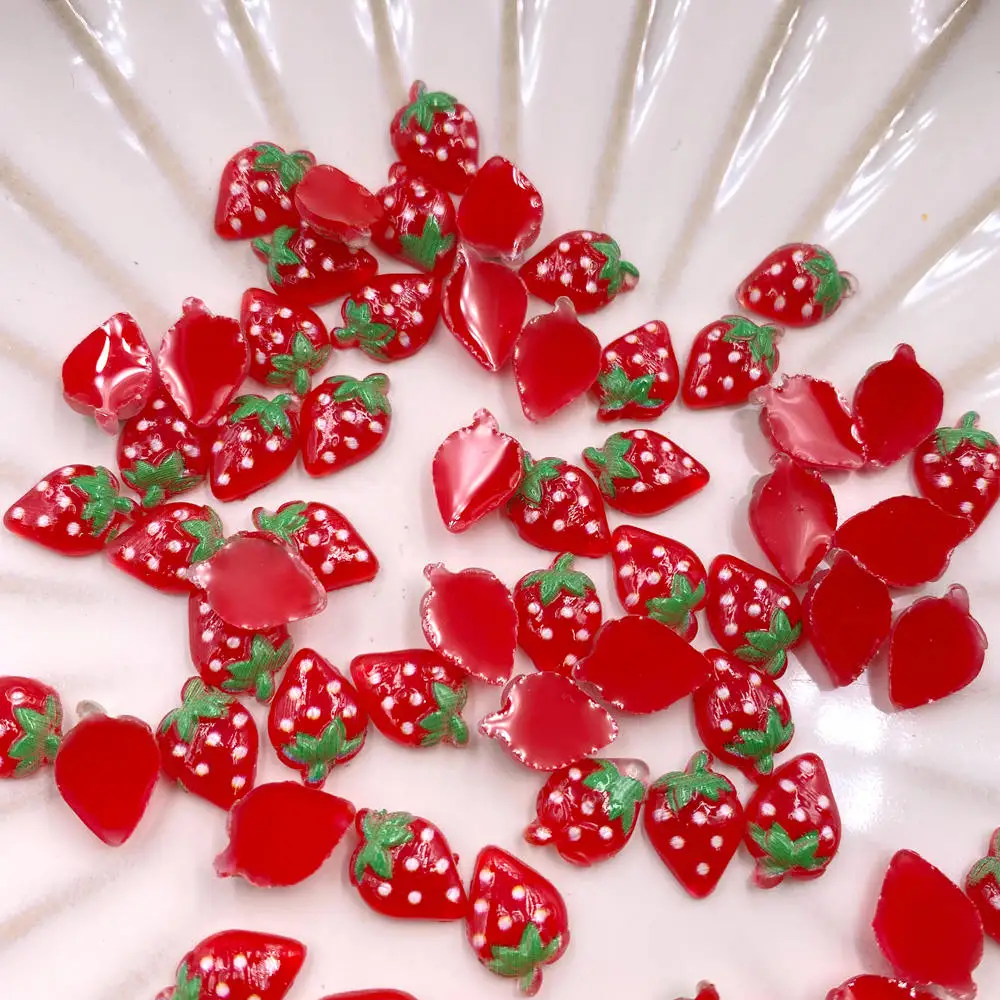 Nail Art Quirky - 60 Buah Patung Stroberi Merah Kristal