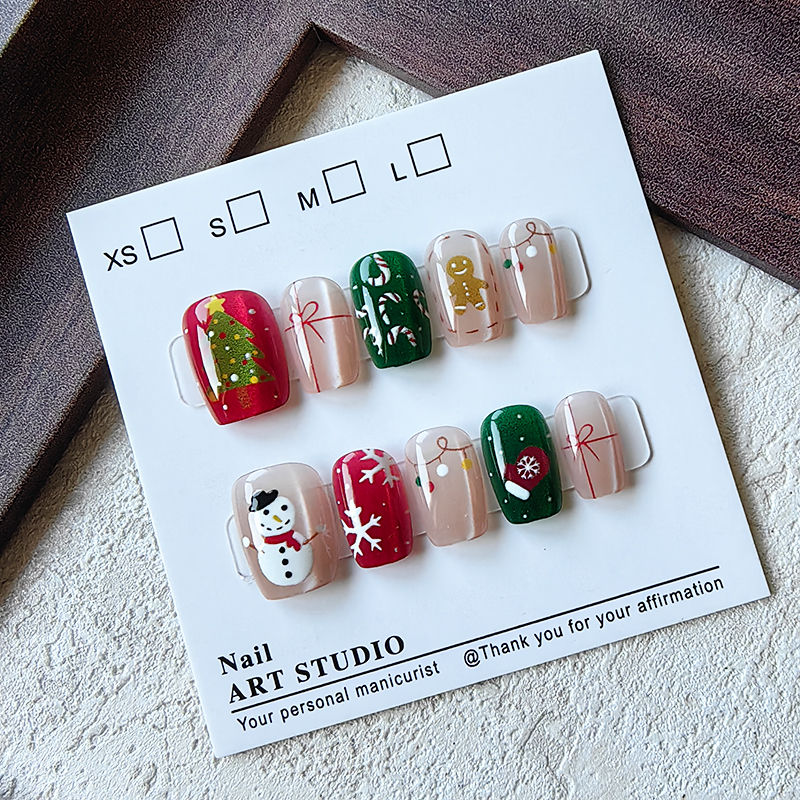 Nail Art Fake - 10 Pcs Kuku Palsu Natal Setengah