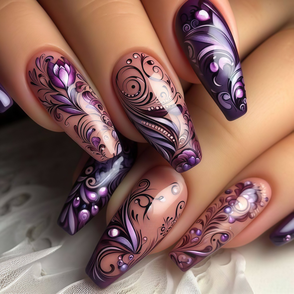 Nail Art Full Design - Kuku palsu sedang untuk wanita dan