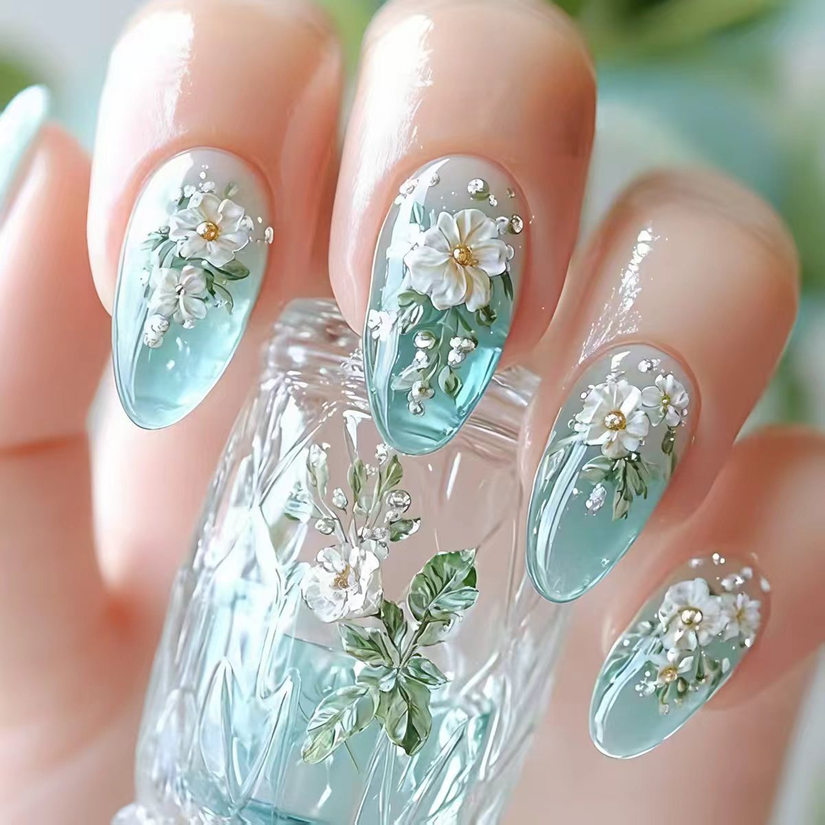 Nail Art Full Design - Kuku palsu ukuran sedang untuk wanita