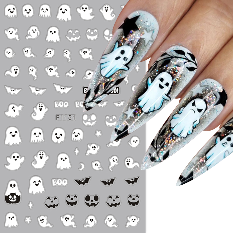 2 Buah Stiker Kuku Seram Hallo - Nail Art Full Design ulasan dan harga