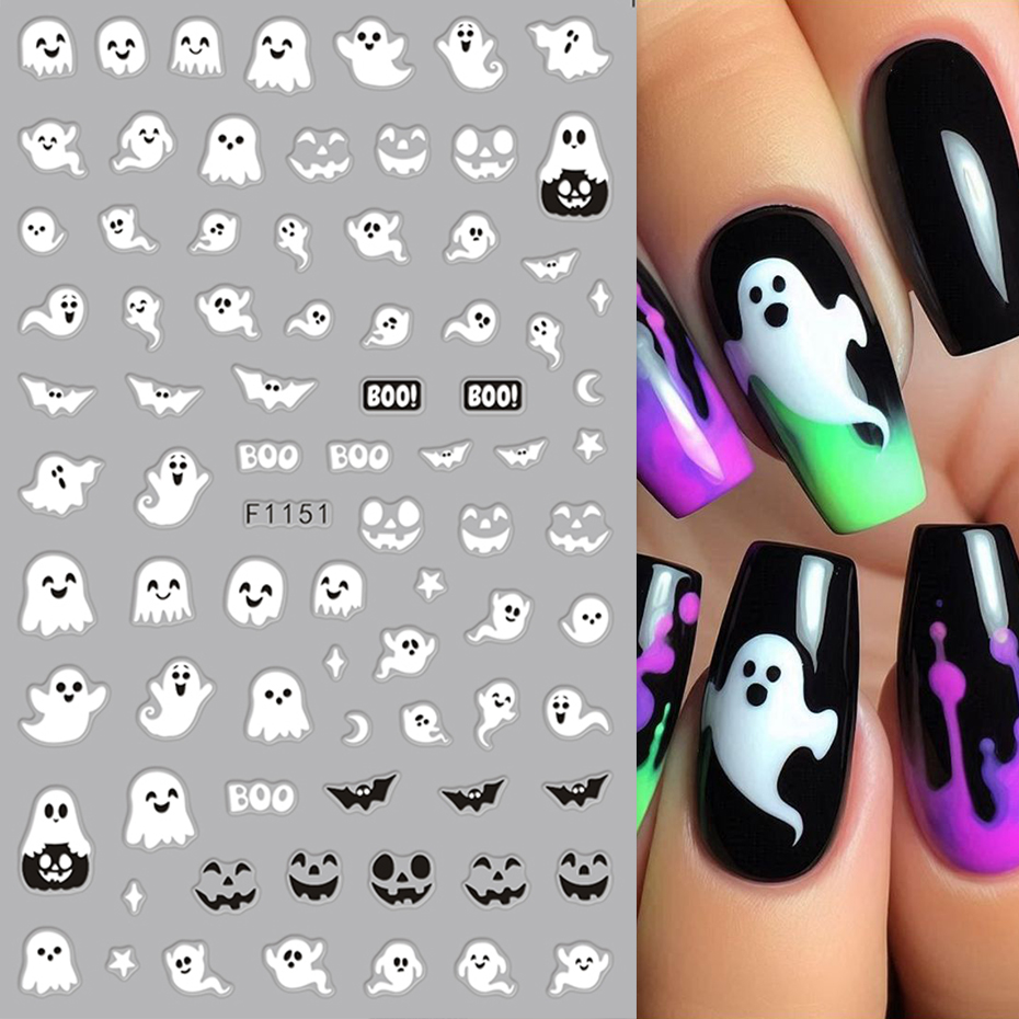 2 Buah Stiker Kuku Seram Hallo - Nail Art Full Design ulasan dan harga