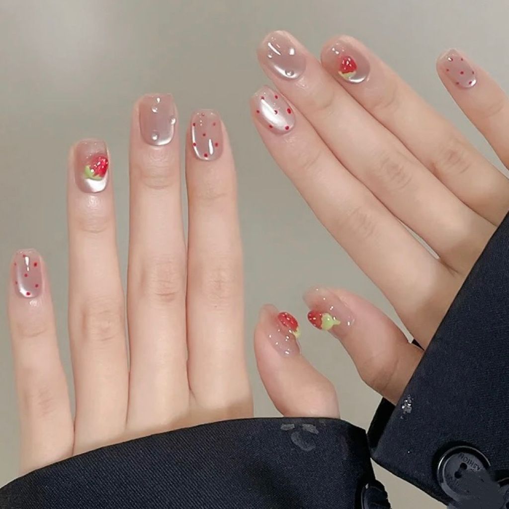 10 Buah Kuku Palsu Stroberi Bu - Nail Art Fake ulasan dan harga