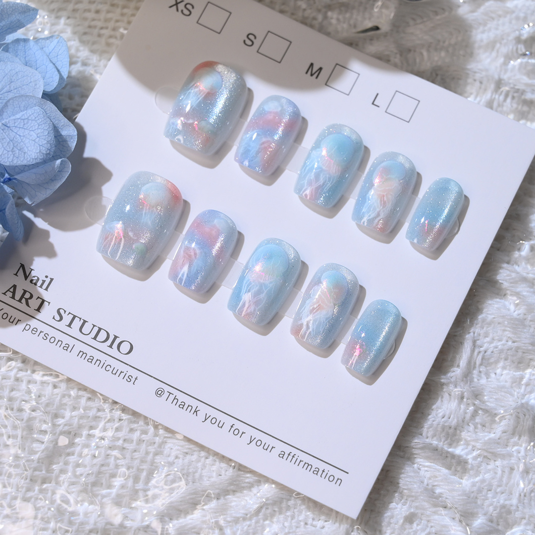 10 Buah Kuku Palsu Biru Kawaii - Nail Art Fake ulasan dan harga