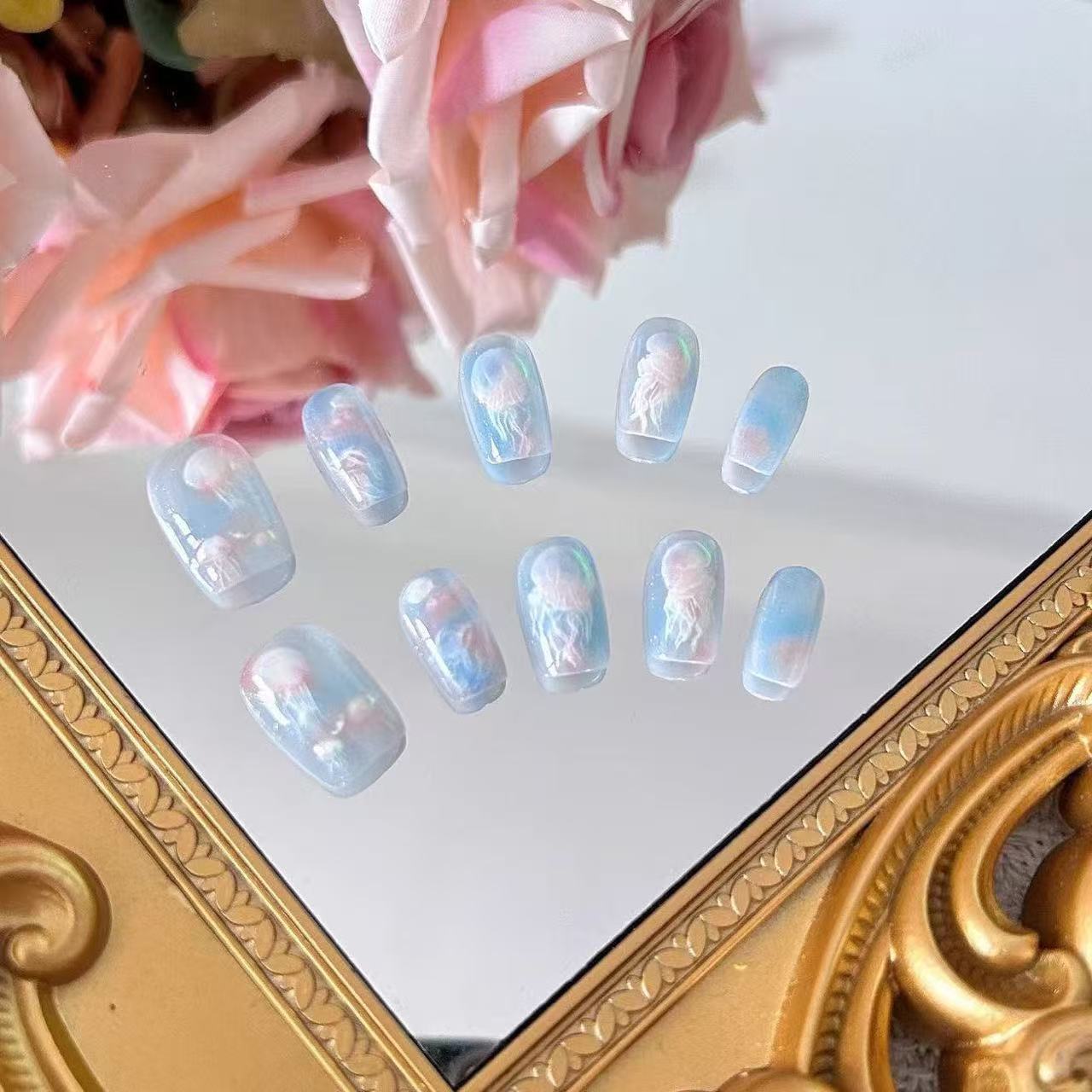 10 Buah Kuku Palsu Biru Kawaii - Nail Art Fake ulasan dan harga