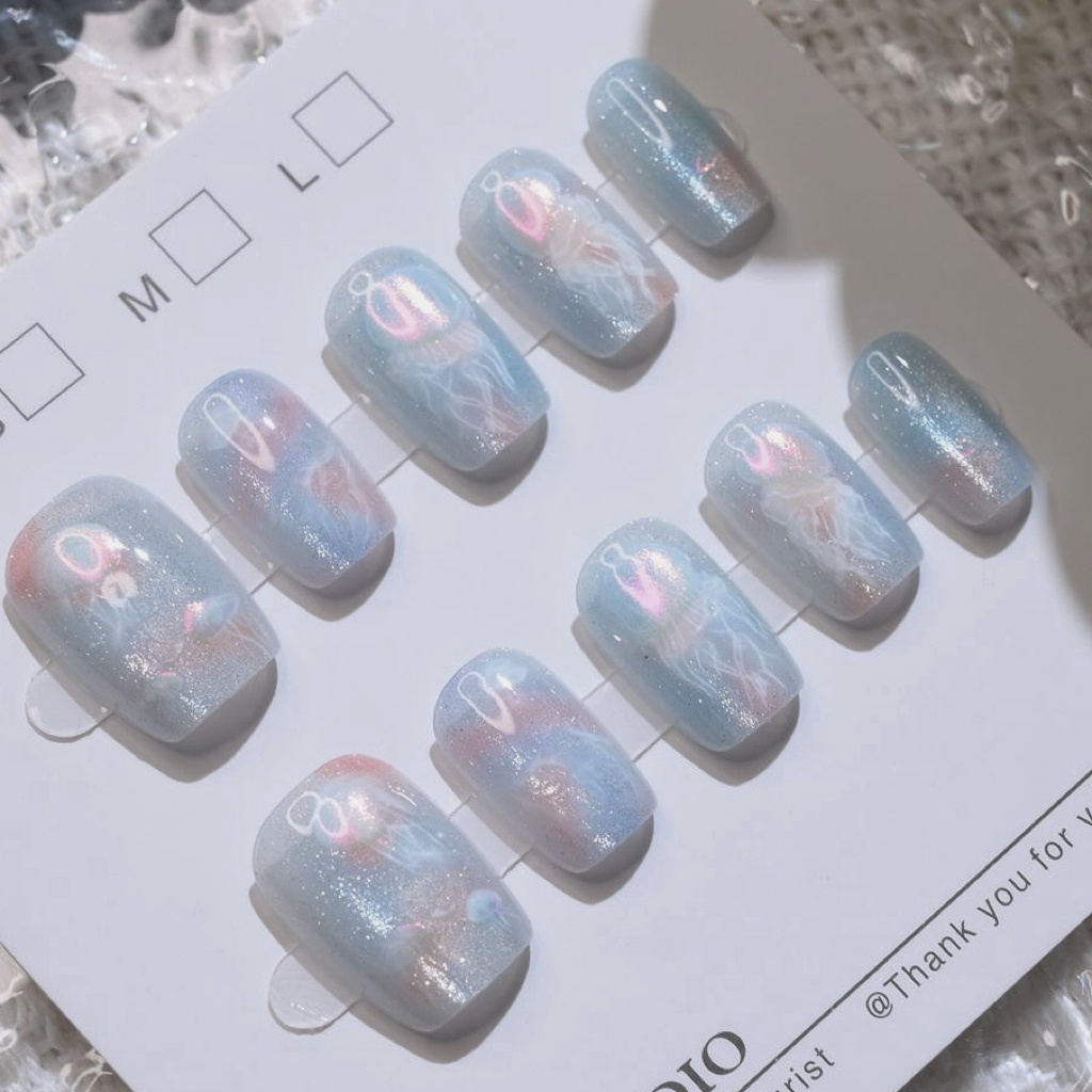 10 Buah Kuku Palsu Biru Kawaii - Nail Art Fake ulasan dan harga