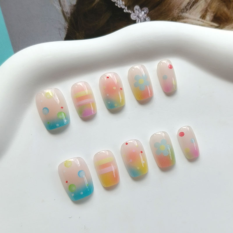 10Pcs Kuku Palsu Warna-warni P - Nail Art Rainbow ulasan dan harga