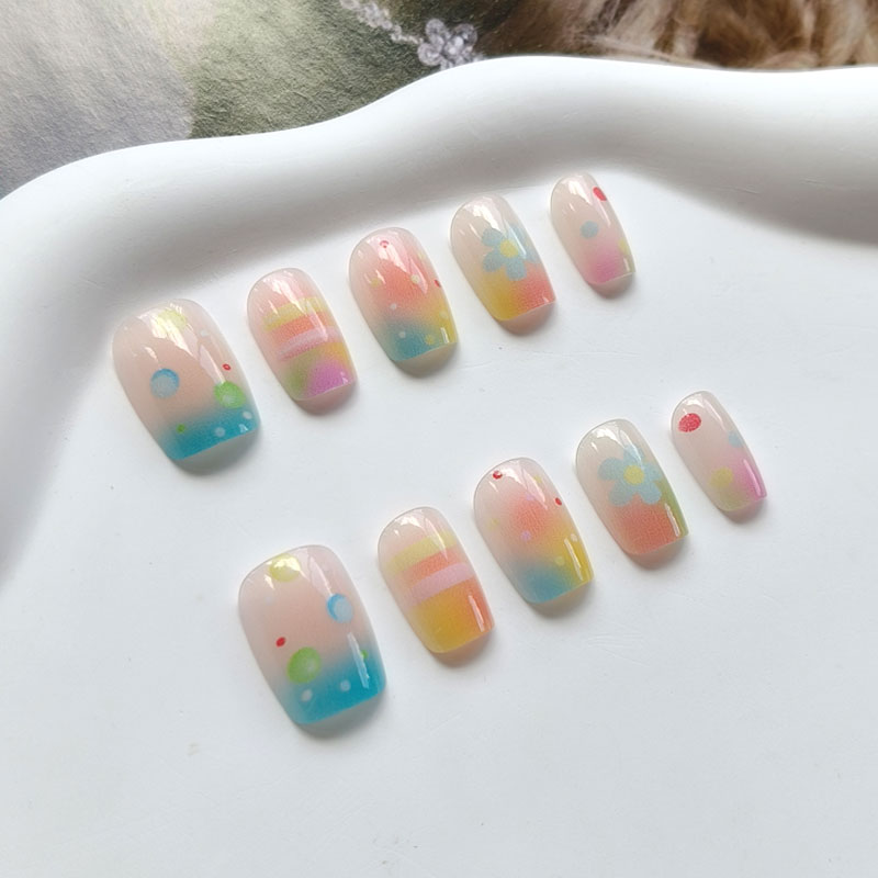 10Pcs Kuku Palsu Warna-warni P - Nail Art Rainbow ulasan dan harga